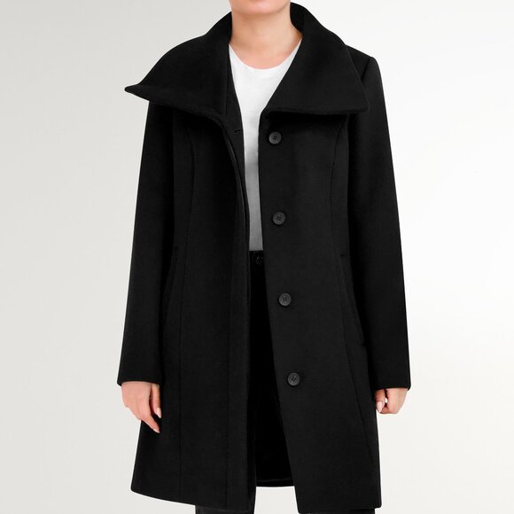 COLE HAAN Women's Convertible Collar Button-Up Coat Black Size 4 NWT - Picture 2 of 7
